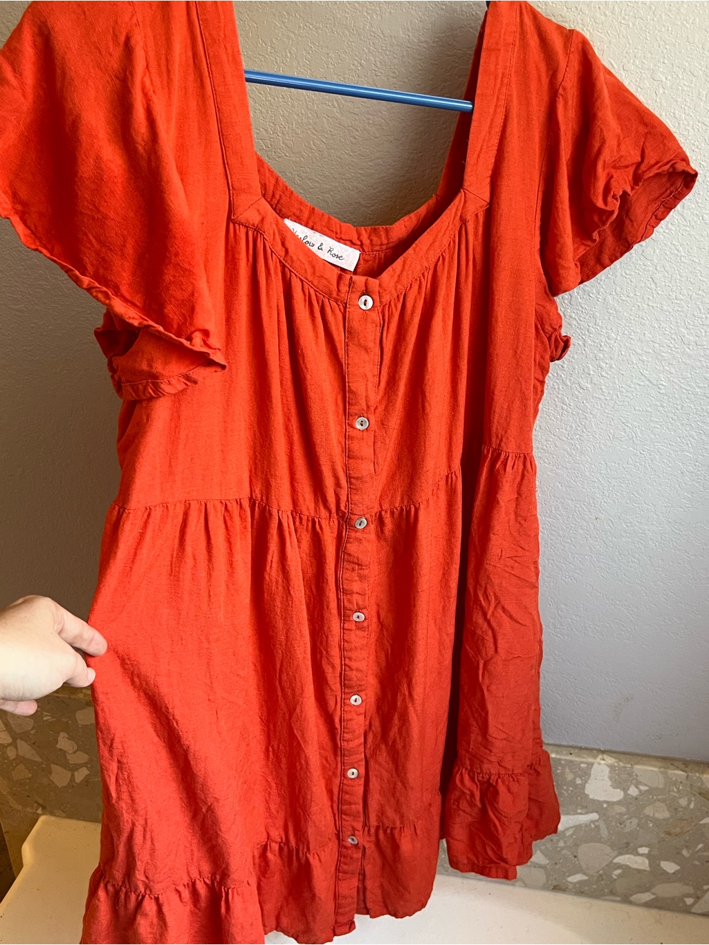 Harlow & Rose Rust Rayon Ruffle Sleeve Button Front Dress Xl
